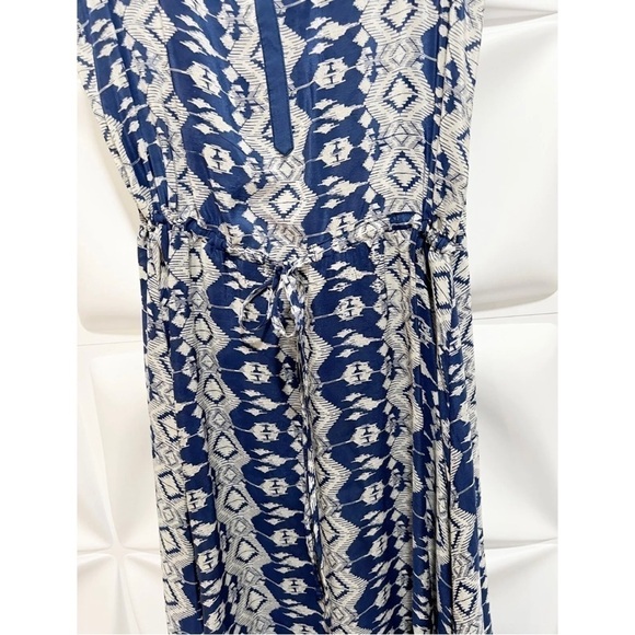 Tolani Sz S 100% Silk Blue High Low Maxi Dress Aztec Tribal Print Drawstring - Picture 9 of 9